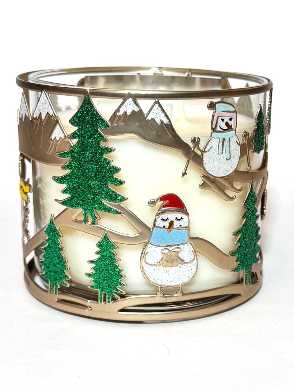 SKIING SNOWMAN 3 Wick Candle Holder
